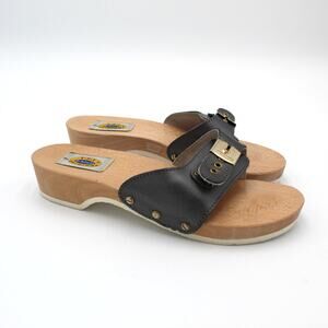 Dr Scholls Original Clog Sandal Women 7 Gray Leather Wooden Slip On Retro Y2K